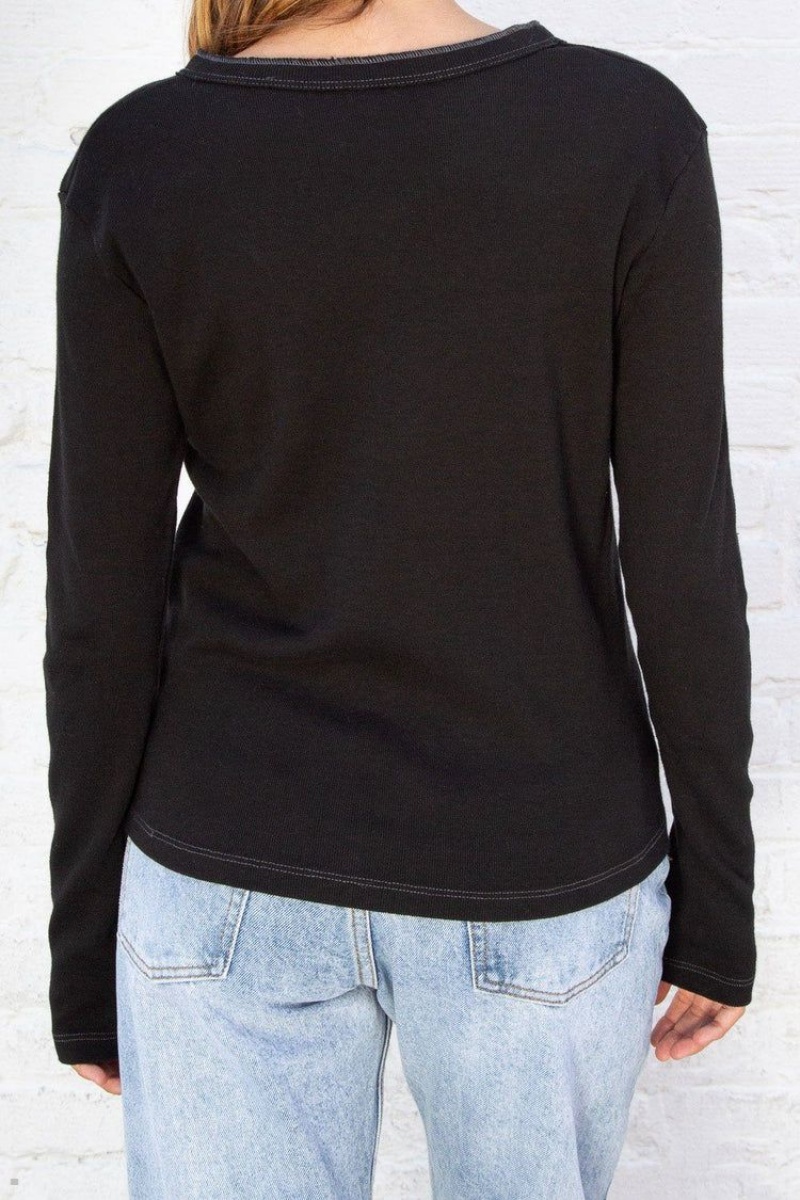 Hauts Brandy Melville Charlie Long Sleeve Noir | CDE-02483274